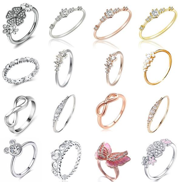 cluster rings homod crystal silver color ring charms diy big transparent cz round finger for women jewelry party wedding, Golden;silver